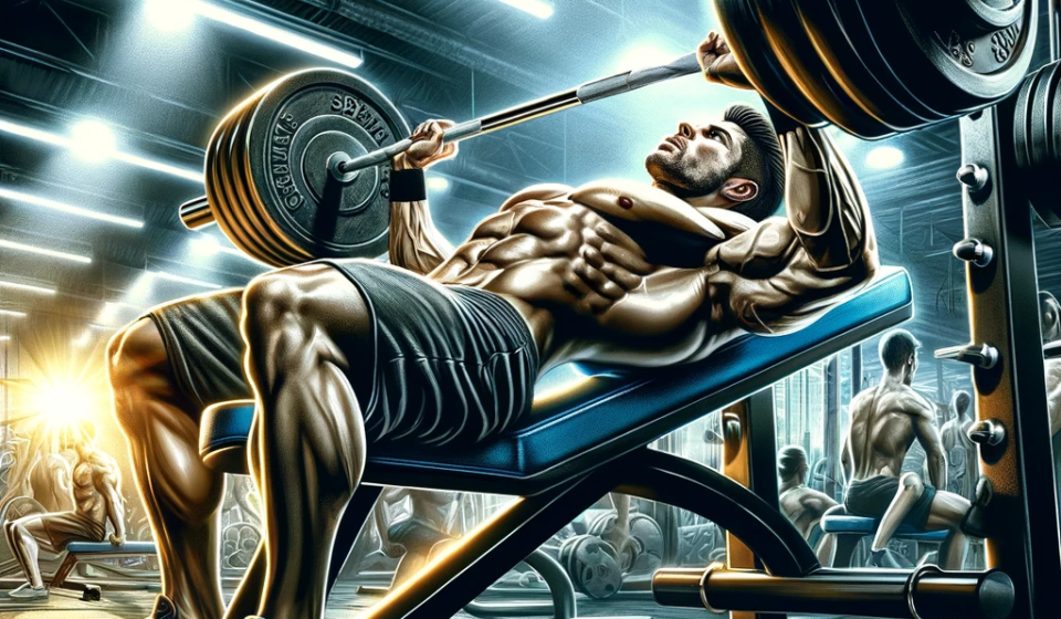A-dynamic-illustration-of-a-muscular-man-performing-the-barbell-bench-press-known-as-the-king-of-chest-exercises-in-a-well-equipped-gym-setting