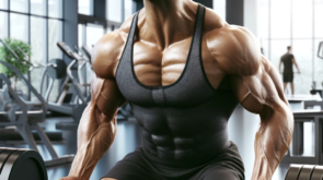 A realistic image of a muscular bodybuilder of any ethnicity demonstrating mental fortitude. The bodybuilder is mid-exercise, lifting heavy weights