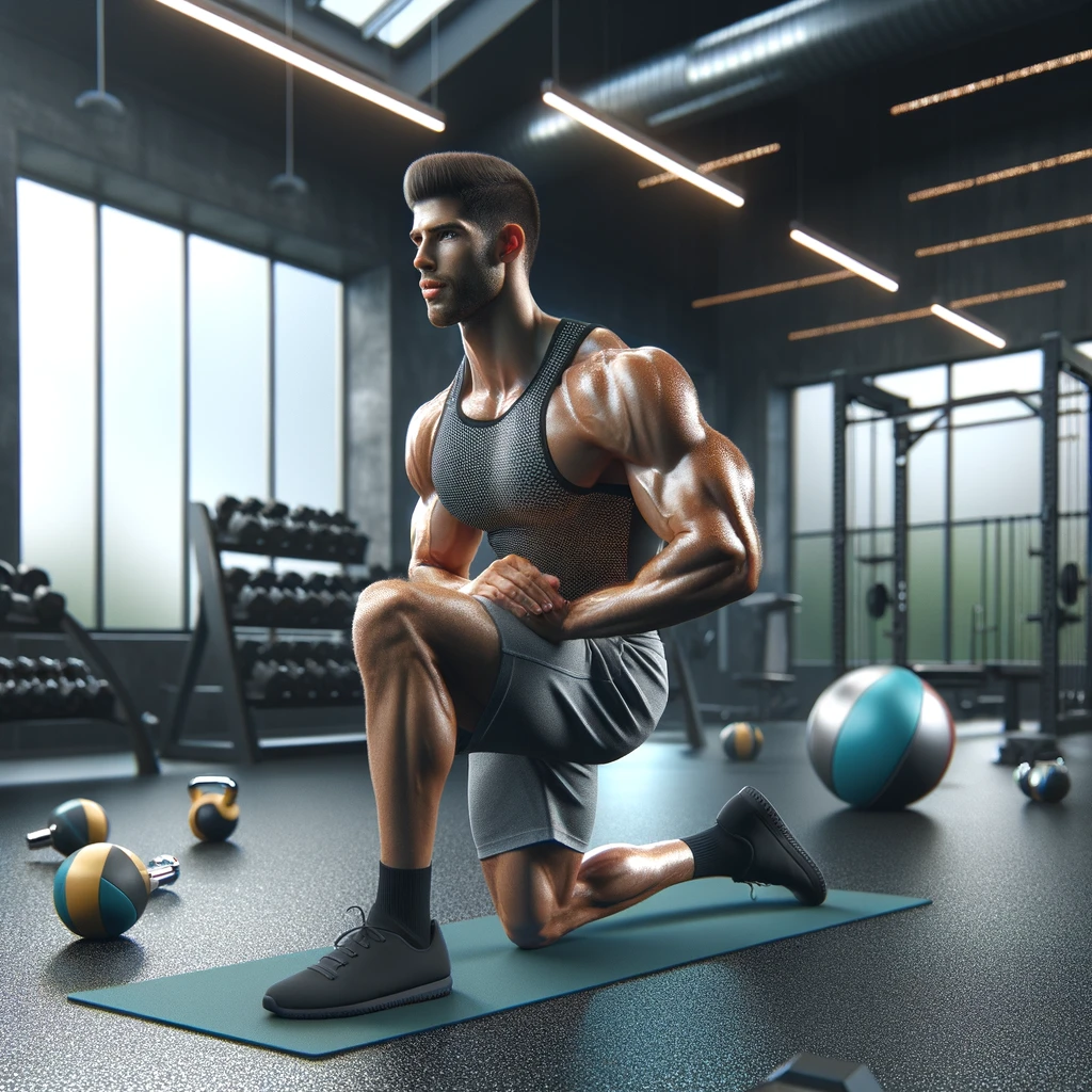 A-realistic-image-of-a-muscular-bodybuilder-of-any-ethnicity-performing-a-Russian-twist-exercise-in-a-gym.-The-gym-setting-includes-a-mat-on-the-floor