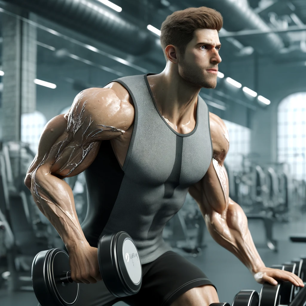 A-realistic-image-of-a-muscular-white-male-bodybuilder-pushing-his-limits-during-a-workout-in-a-gym